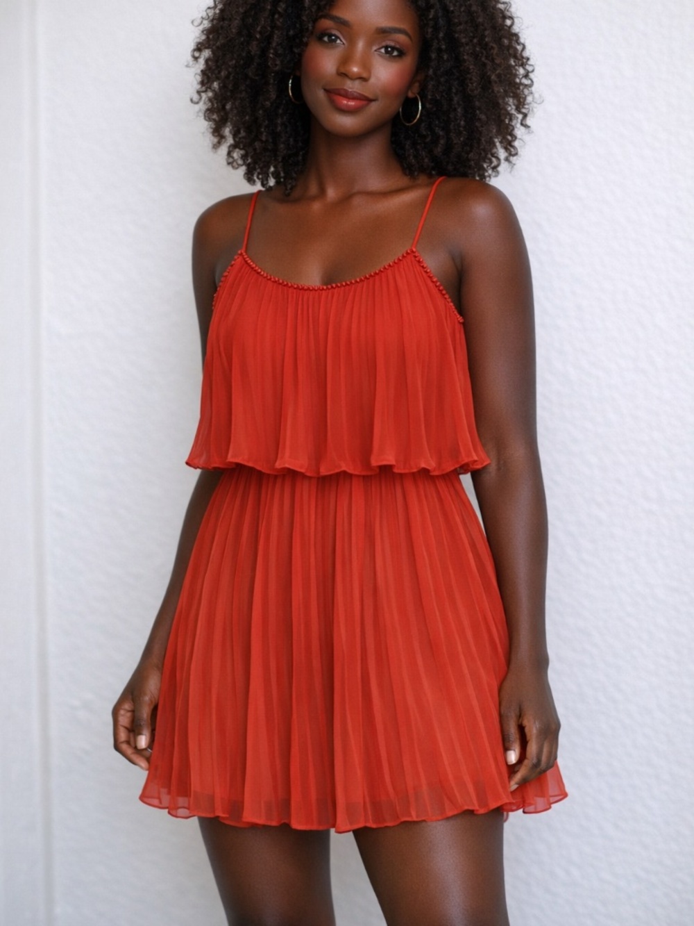 Zara Vibrant Red Dress with Spaghetti Straps
